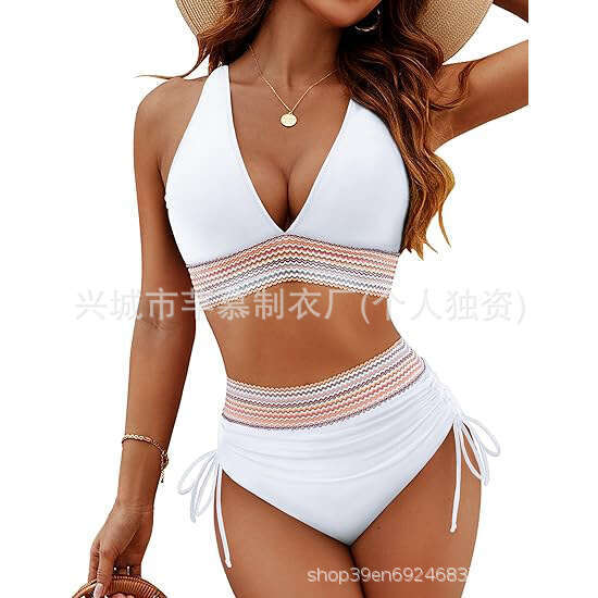 New Women's Swimsuit Two-Piece Sexy Bikini High Waist Tummy Control Halter Neck Tight-Fitting