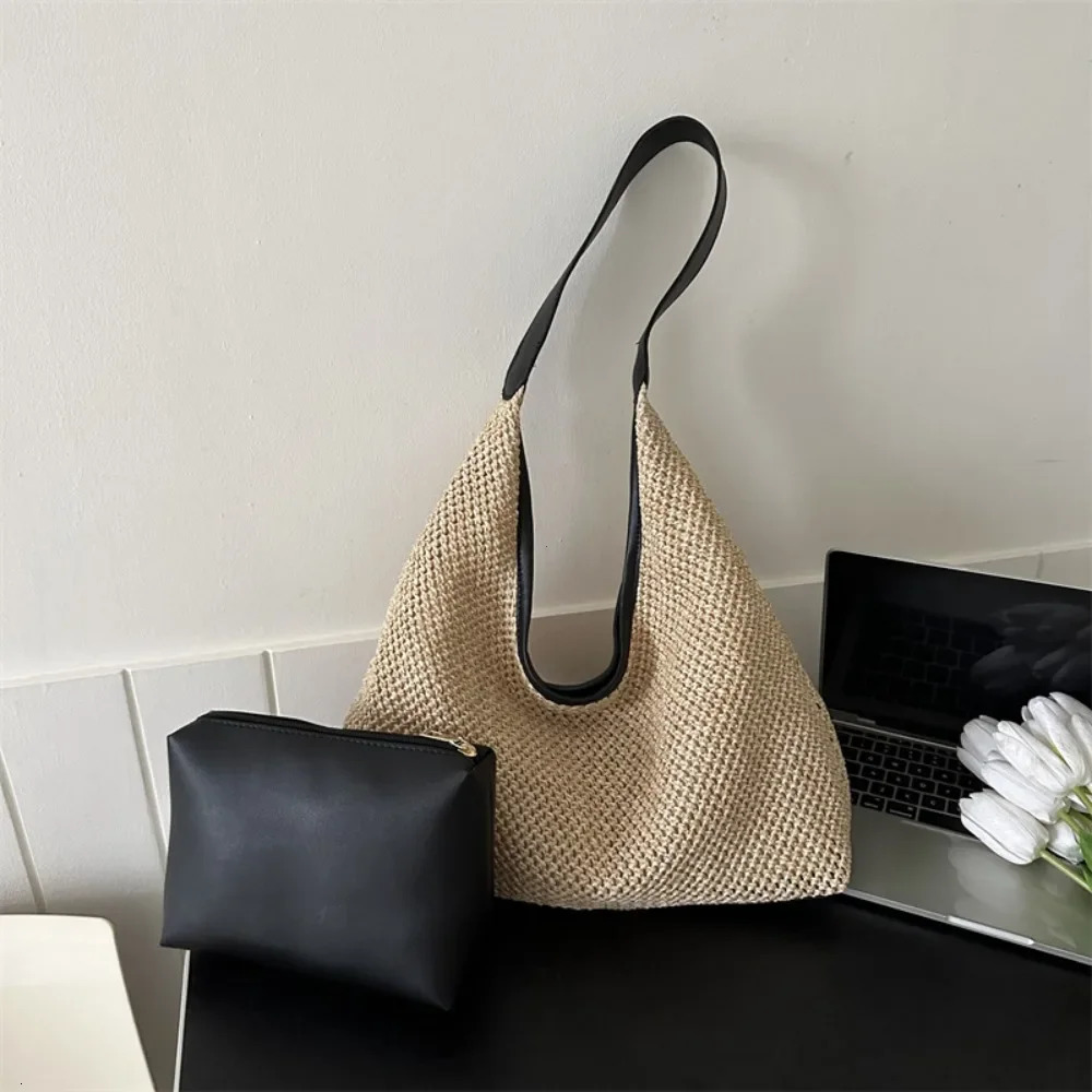 Casual Beach Summer Woven Mother-in-law Bag Fashionable One-shoulder Seaside Travel Beach Straw Bag Women Handbags 250715