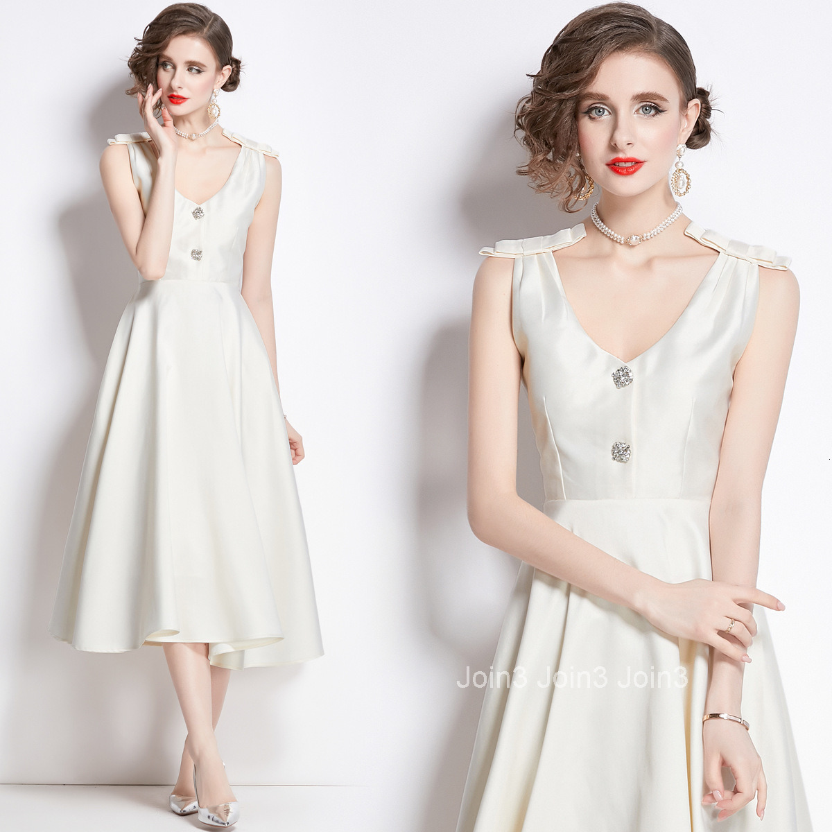 1635 Roman Holiday French Hepburn Style Cream Satin Dress Simple Annual Meeting Host Little Dress