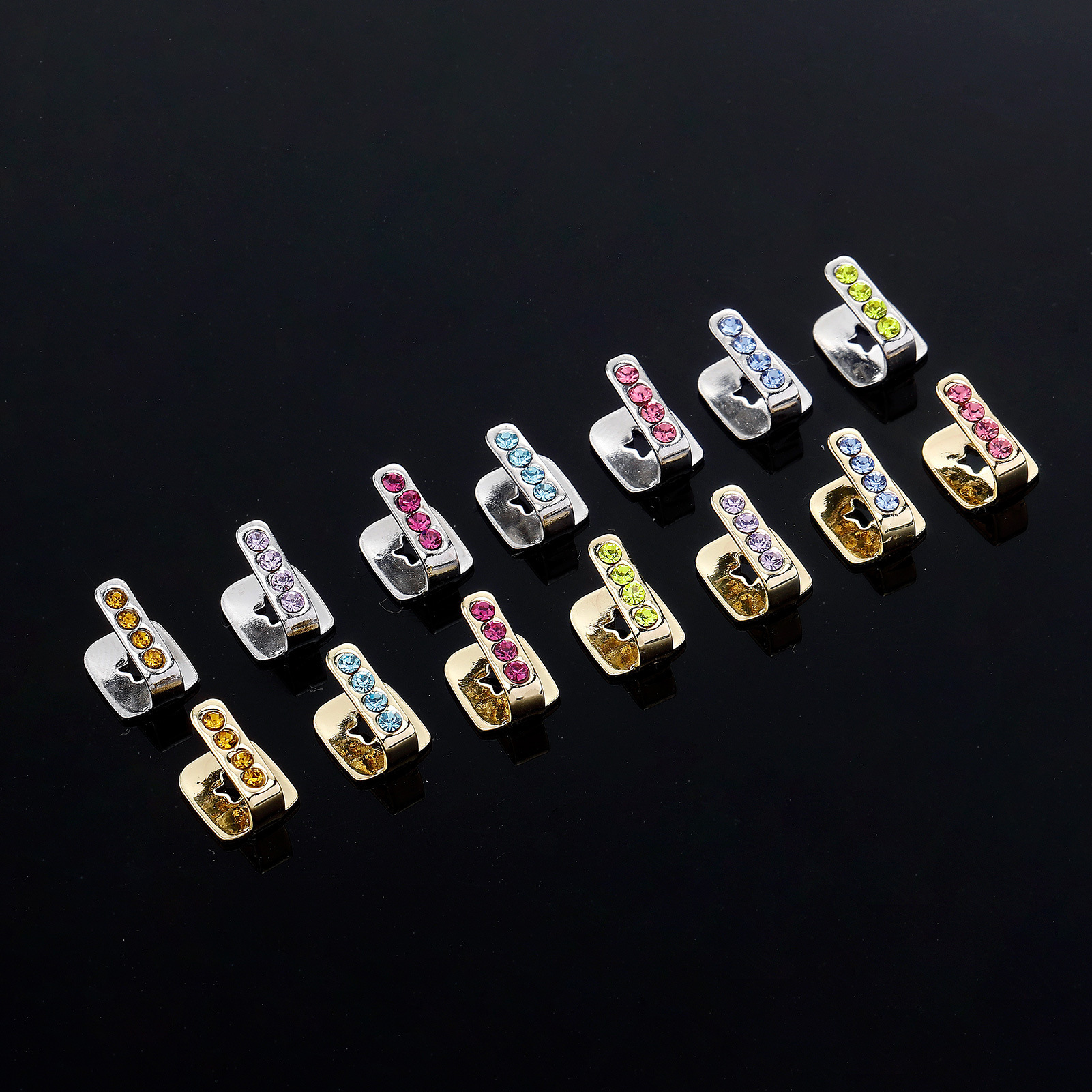 Luxury Four-Diamond Gold Teeth Accessory Hip Hop Vertical Bar Single Grillz HIPHOP Unique Versatile Bling Bling