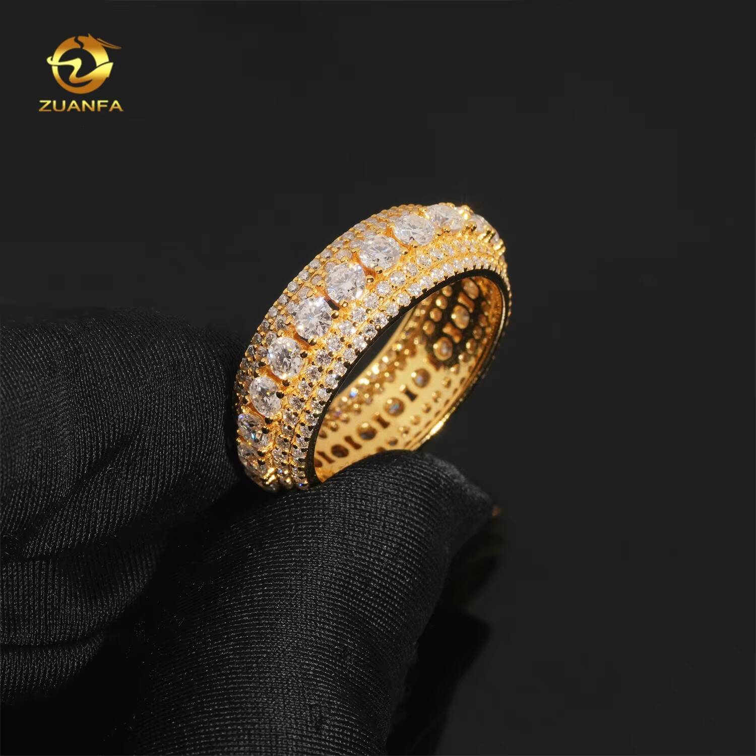 Moissanite Jewelry Hot Selling 925 Silver Eternity Gold Plated VVS Diamond Hip Hop Men Iced Out Ring