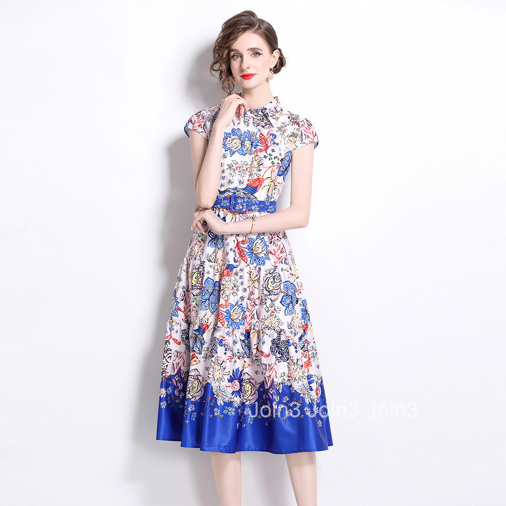 6076 Fashion Versatile Waist-Cinching Slimming Positioning Printed Dress