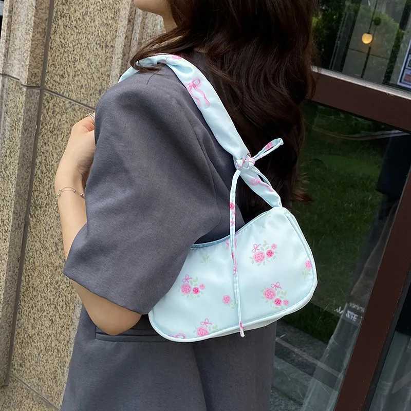 New Drawstring Shoulder Bag Sweet Flower Nylon Armpit Bag Highquality Printed Women Handbag Free Shipping Bags for Women Y250719