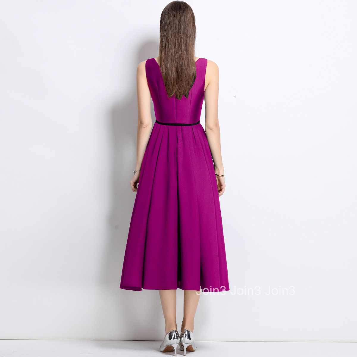6806 Elegant Temperament Waist-Cinching Collar Dress French Style Slim Fit Mid-Length Dress with Belt