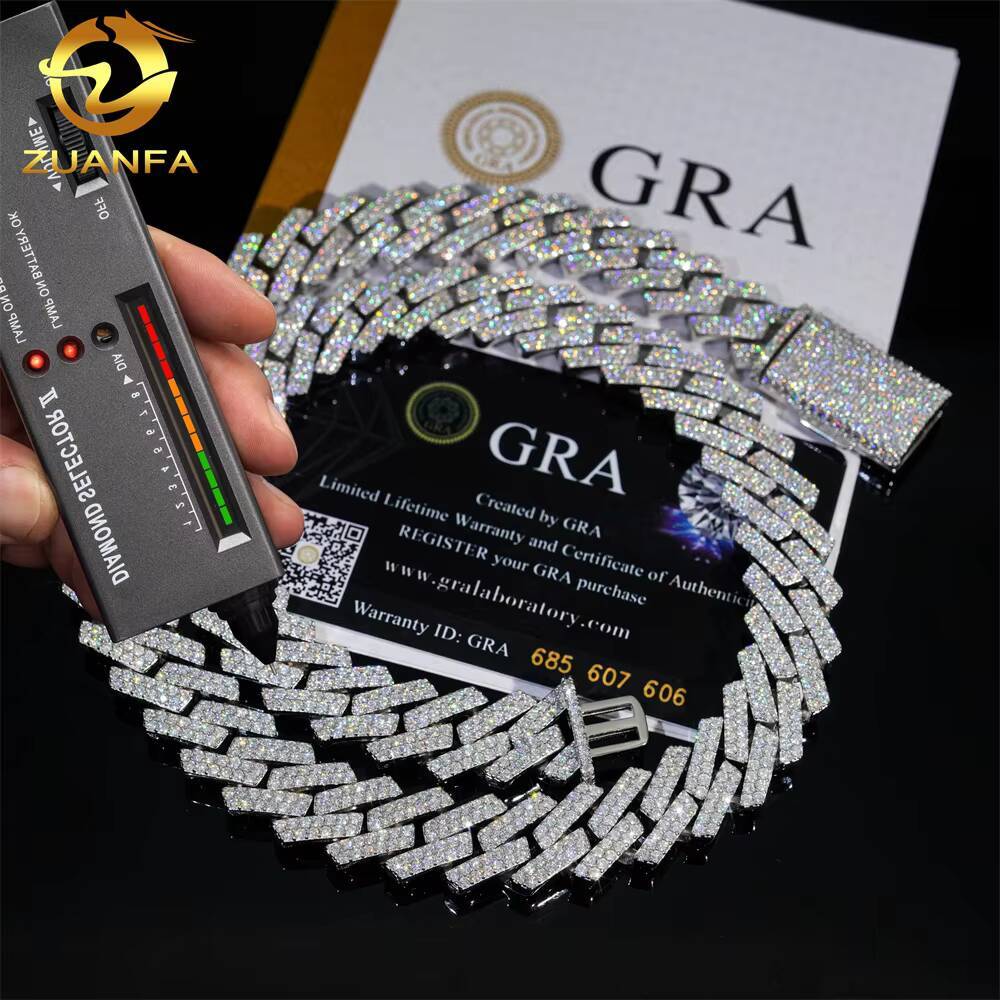 Hot Selling Drop Shipping Service 925 Sterling Silver Hip Hop 15mm Iced Out Moissanite Diamond Cuban Link Chain