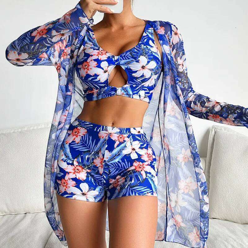 Summer Print Swimsuits Tankini Sets Female Swimwear Push Up For Beach Wear Three-Piece Bathing Suits Pool Women's Swimming Suit
