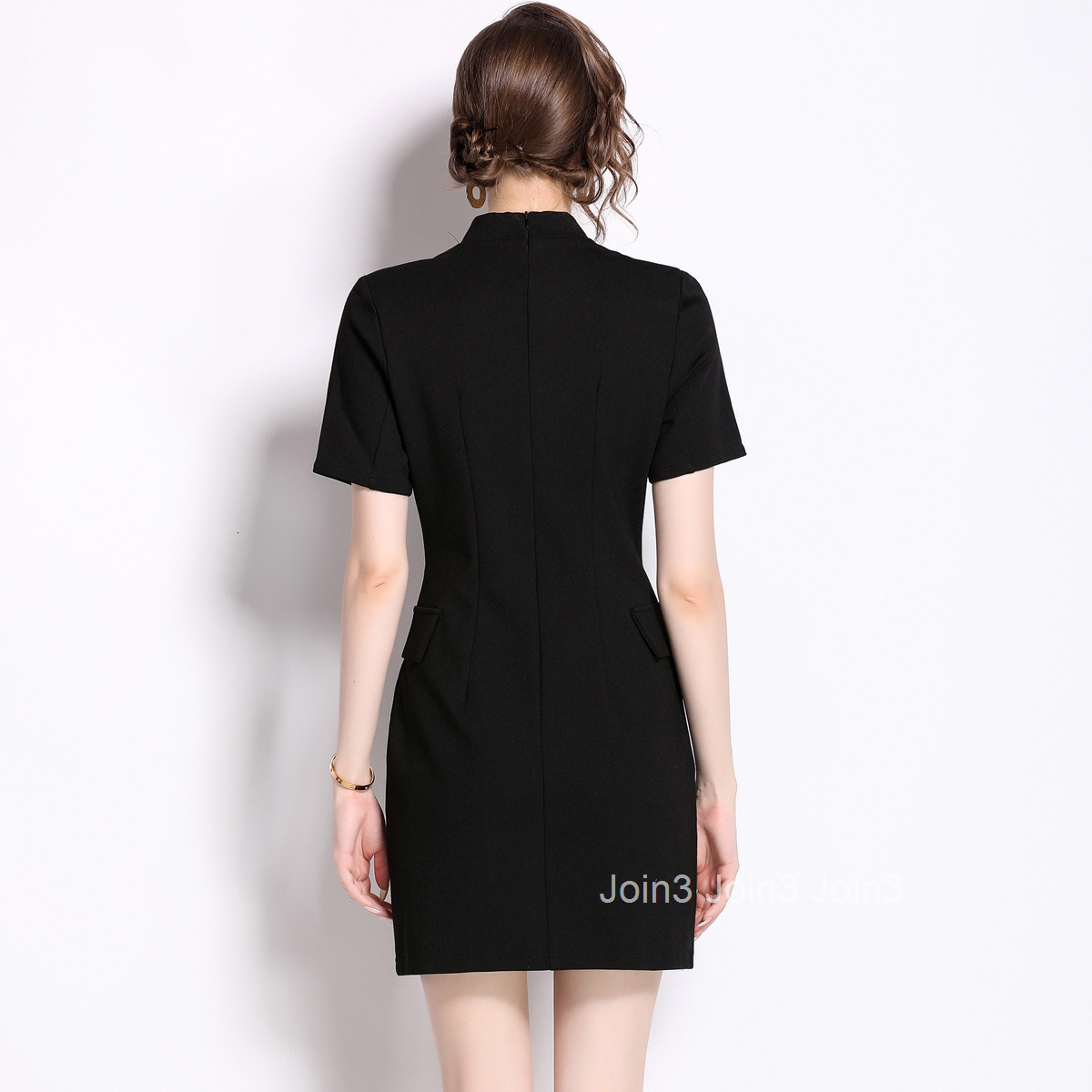 2401 Summer New Womens Metal Buckle Waist Slimming Short Skirt Short Sleeve Blazer Dress
