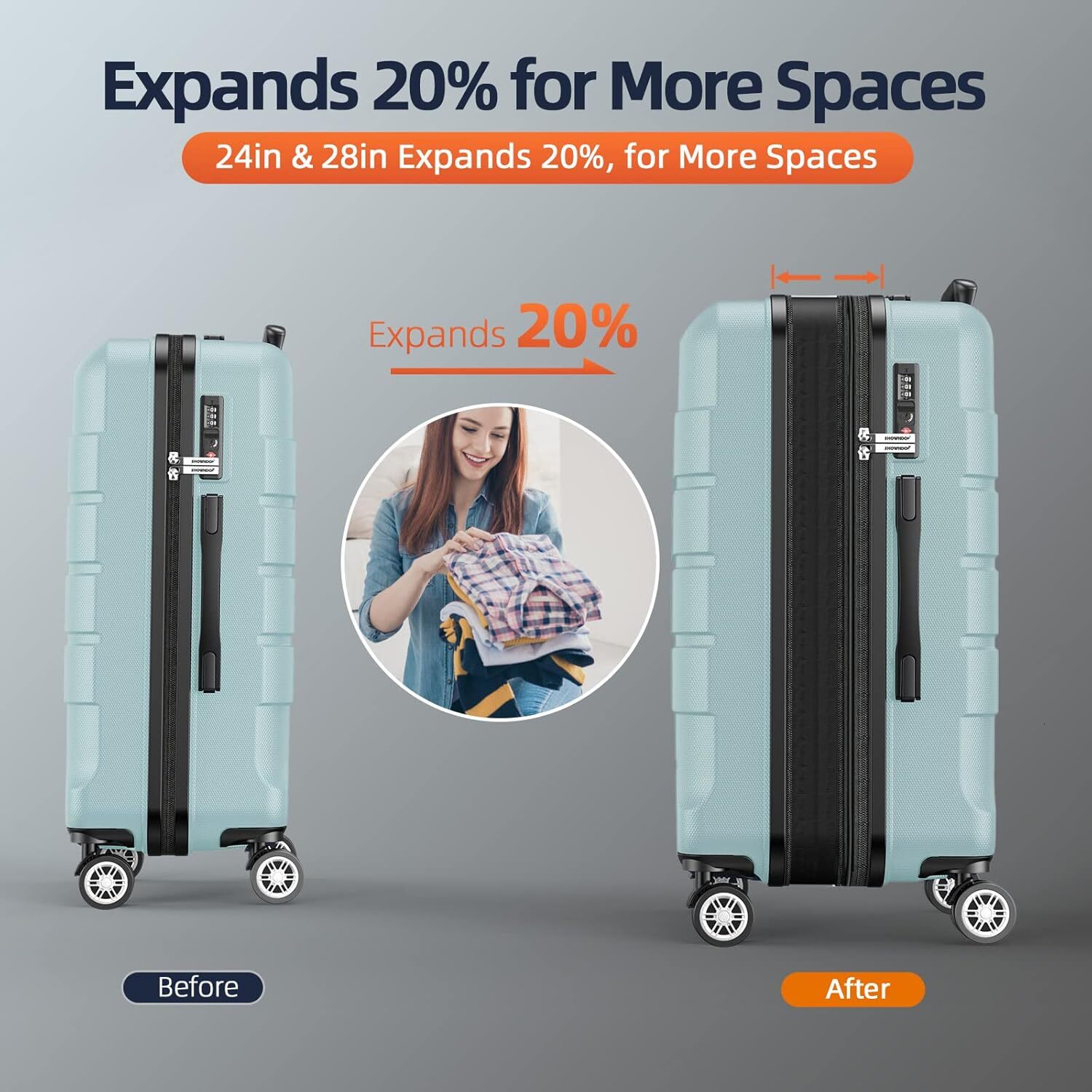 DHYMX SHOWKOO Lage Sets Expandable PC+ABS Durable Suitcase Double Wheels TSA designer bag Lock Mint Green