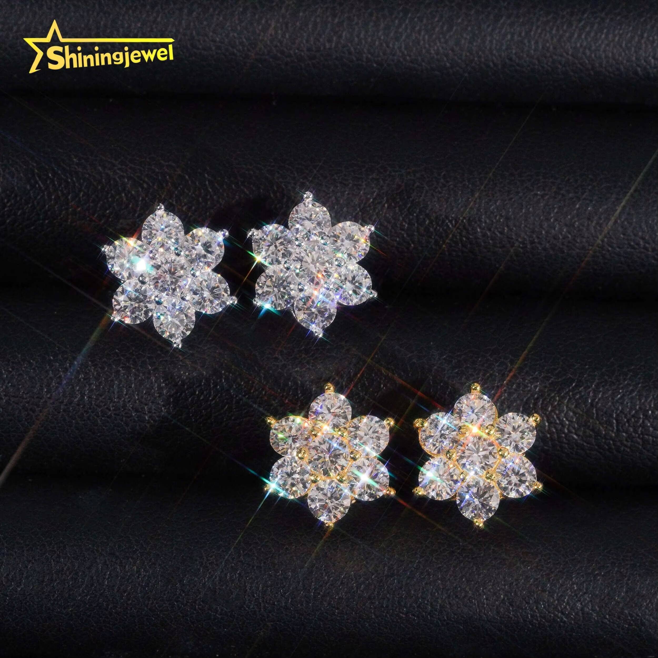 Hip Hop Mens Screw Back Cluster Snowflake 925 Sterling Silver Gold Plated Moissainte Stud Earrings