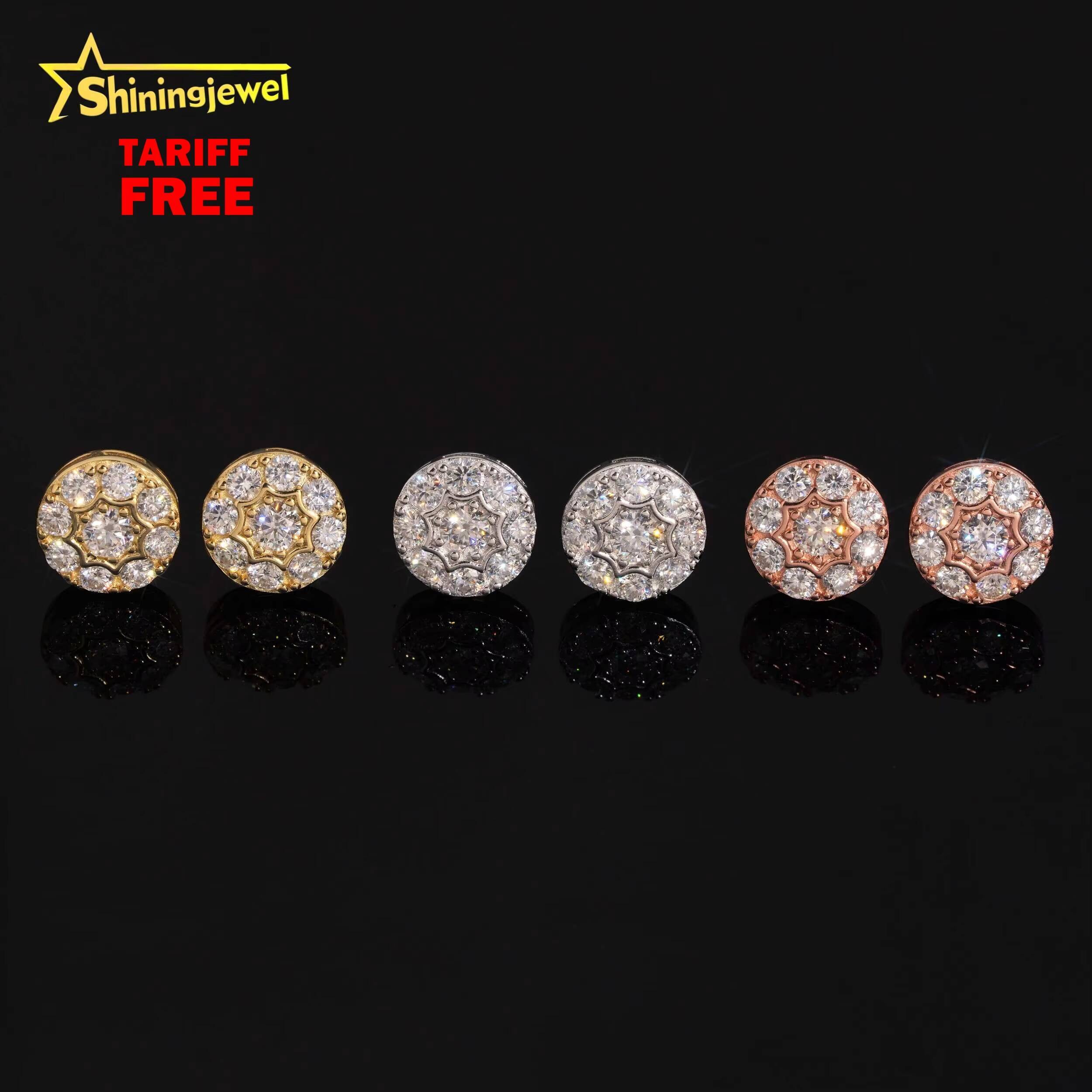 Fine Jewelry 925 Sterling Silver Ear Studs Screw Back Iced Out Hip D VVS Round Moissanite Earrings Men Women