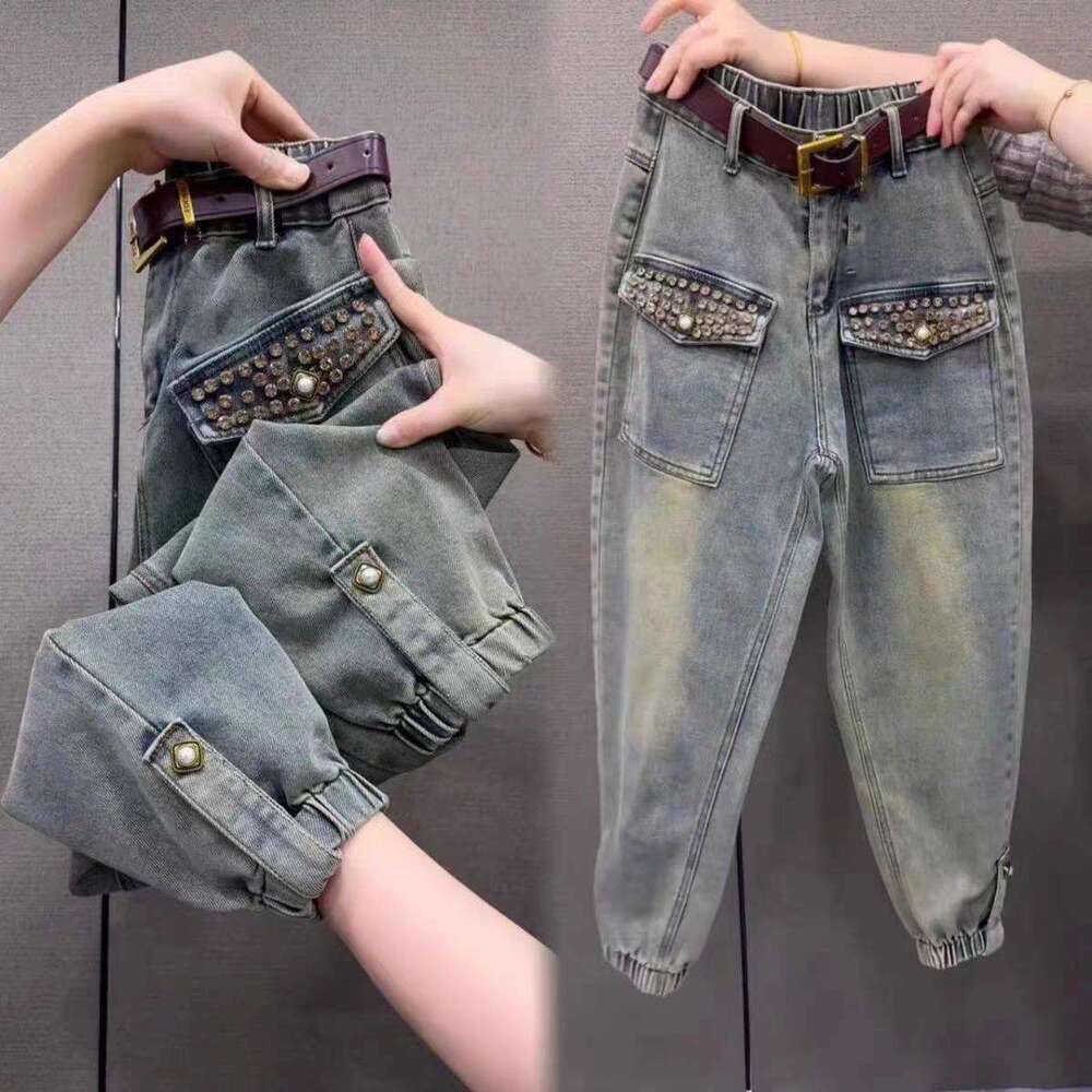 2024 Jeans Spring Loose New High Waist Slim Fashion Plus Size Nine Points Jogger Harem Dad Pants