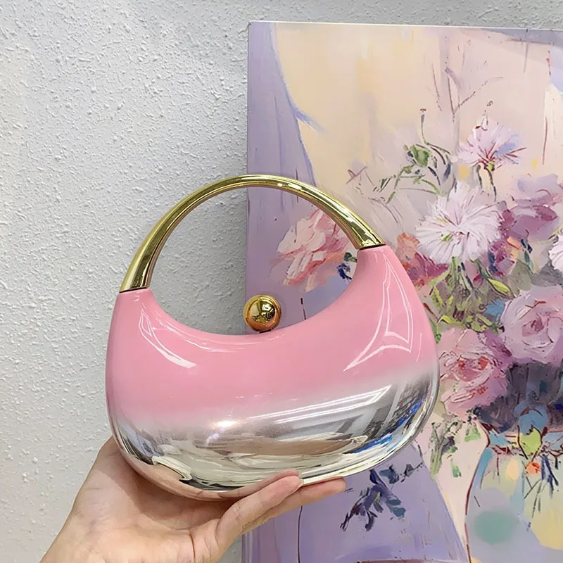 Fashion Acrylic Shiny Shoulder Bag Women Tote Crossbody Chain Round Bag Female Handbag 250717