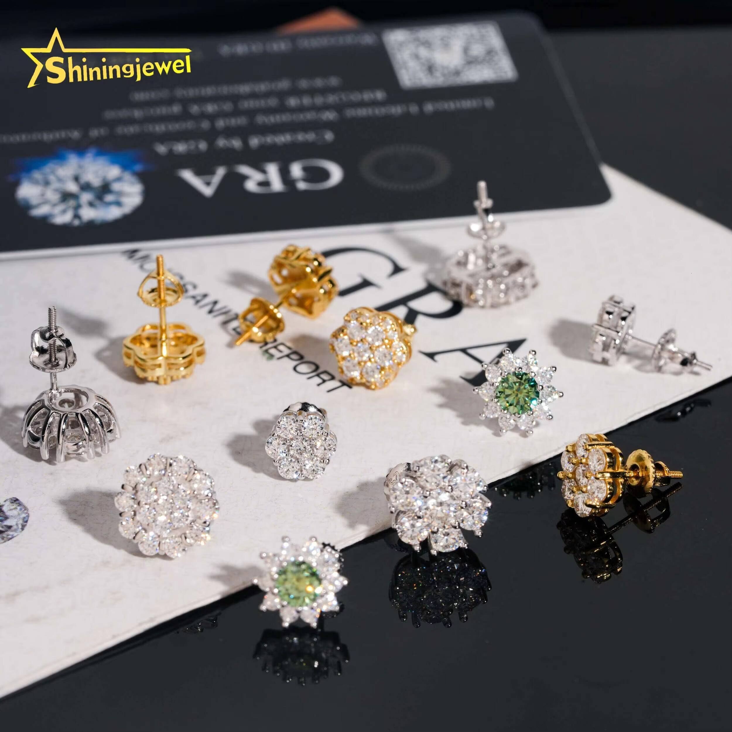 Hot Selling Hip Hop Flower Moissanite Earrings Screw Back Fine Jewelry Men Women Stud Earrings Moissanite 925 Sterling Silver