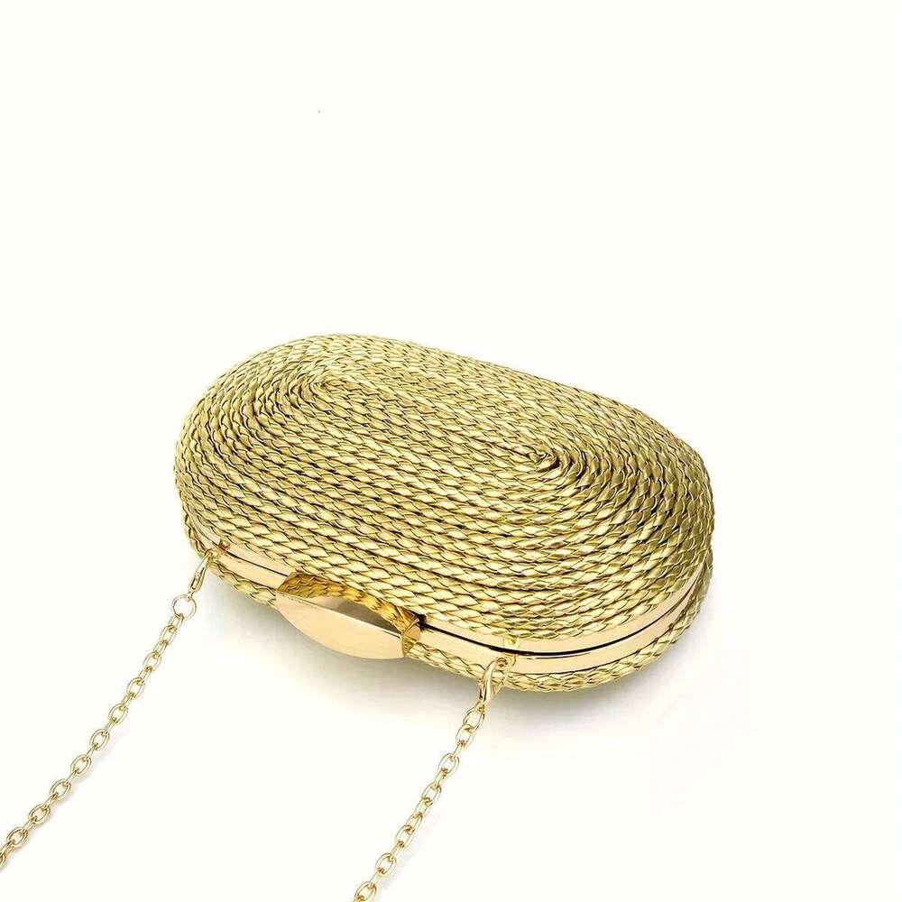 Designer Bag Gold Woven Clutch For Women Raffia Crochet Beach Rattan Causal Female Party Wedding Evening Bag New Summer Purse Handbags