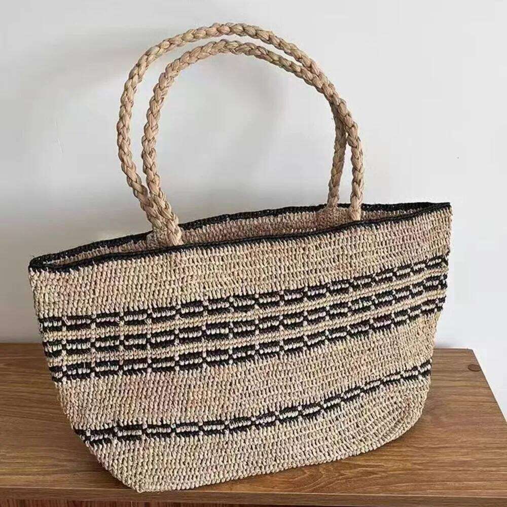 Summer Raffia Beach Handbag Striped Woven Shoulder Bags For Women Bohemianstraw Bag Tote Vacation Travel Shopper Purses NEW