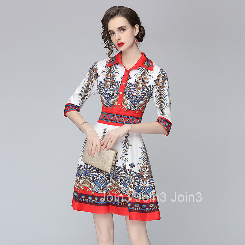 1726 Spring/Summer Womens New Printed Shirt Dress
