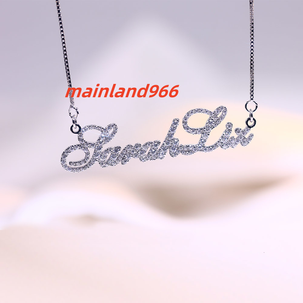 Fashion Moissanite Name Necklace Personalized 925 Solid Silver Letter Nameplate Diamond Necklaces for Women Fine Jewelry