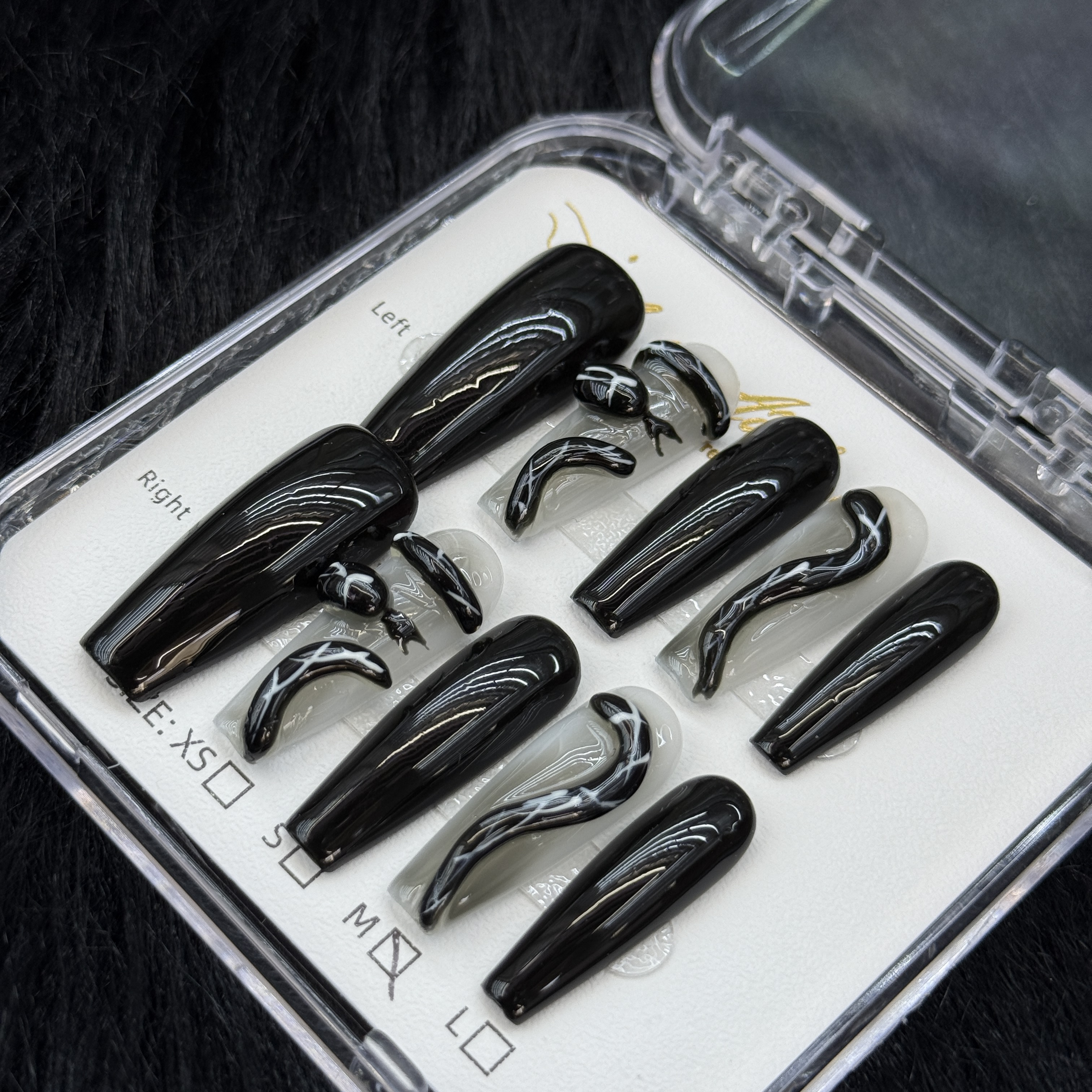 False Nails 10pcs Long Coffin Glossy Black 3D Snake Design Detachable Full Cover Press On DIY Handmade press on nails for daily,business,party,birthda