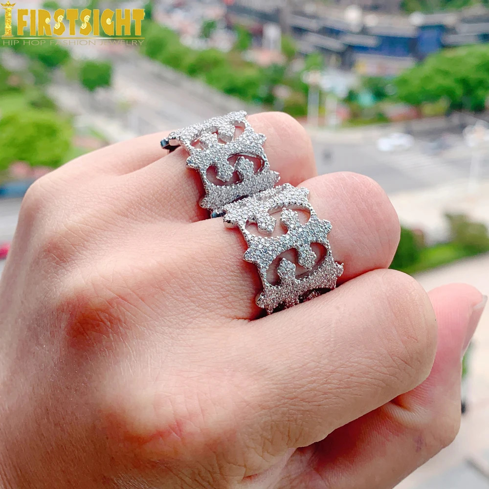 iced Out Cross Ring for Men Women Bling Micro Pave Silver Color Hollow Cross Finger Hip Hop Fashion Jewelry 250717