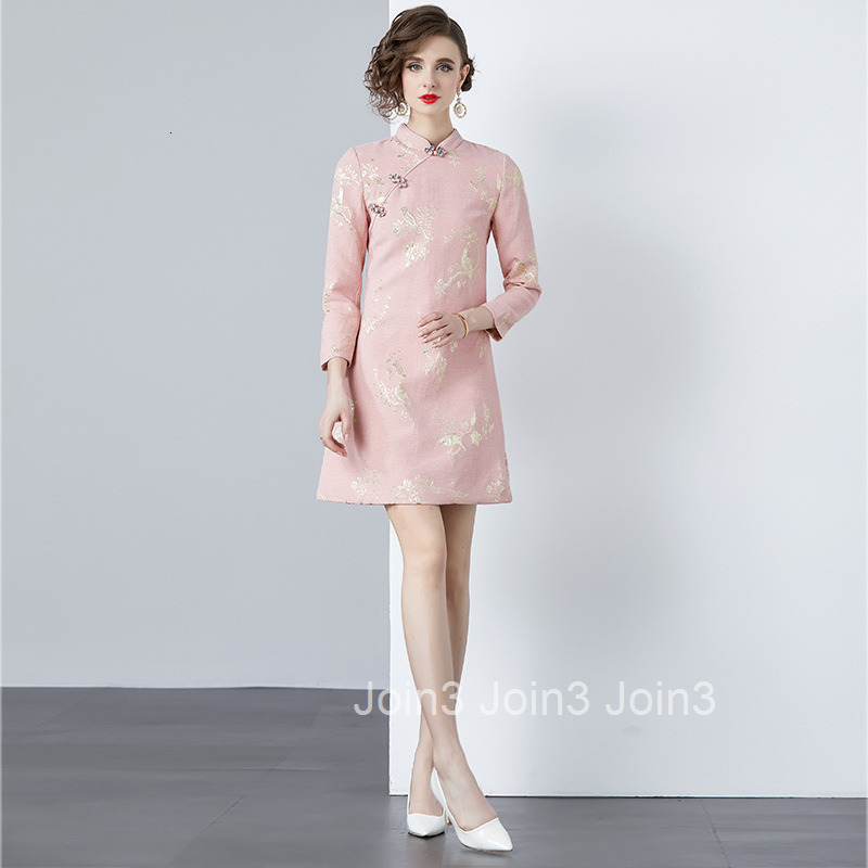 6895 Spring Summer New Womens Fashionable National Style Cheongsam Button Embroidered Short Dress