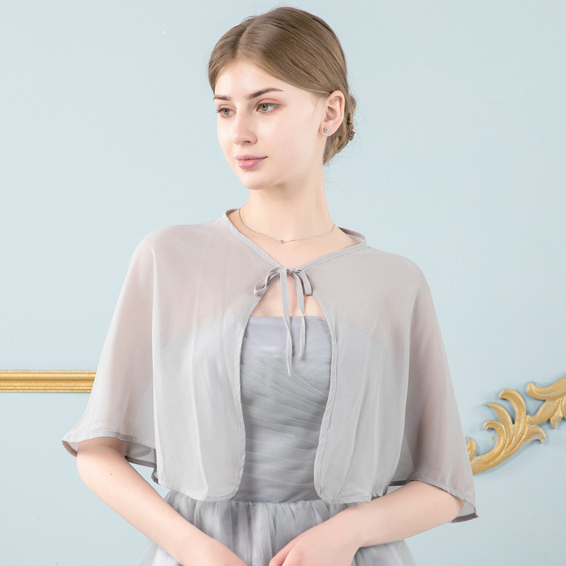 K1408 Shawl European and American retro bride wedding dress chiffon cardigan large size sleeveless medium and long sun protection air conditioning shi