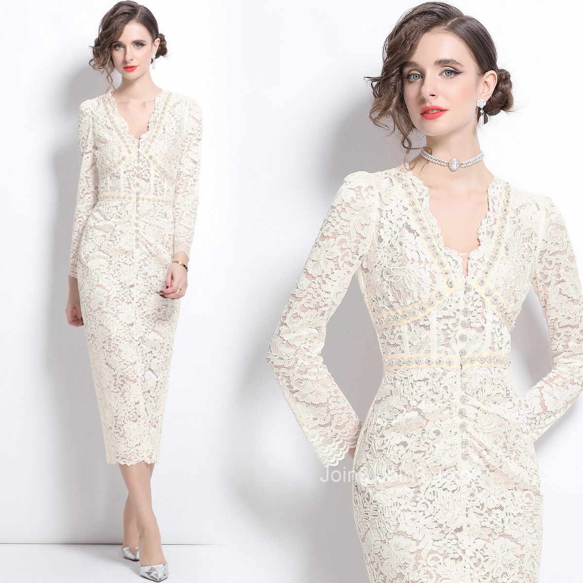 9601 Spring and Autumn New Womens Clothing Bag Hip Slimming and Slimming Hollow Lace Dress with Inner Strap Two Piece Set