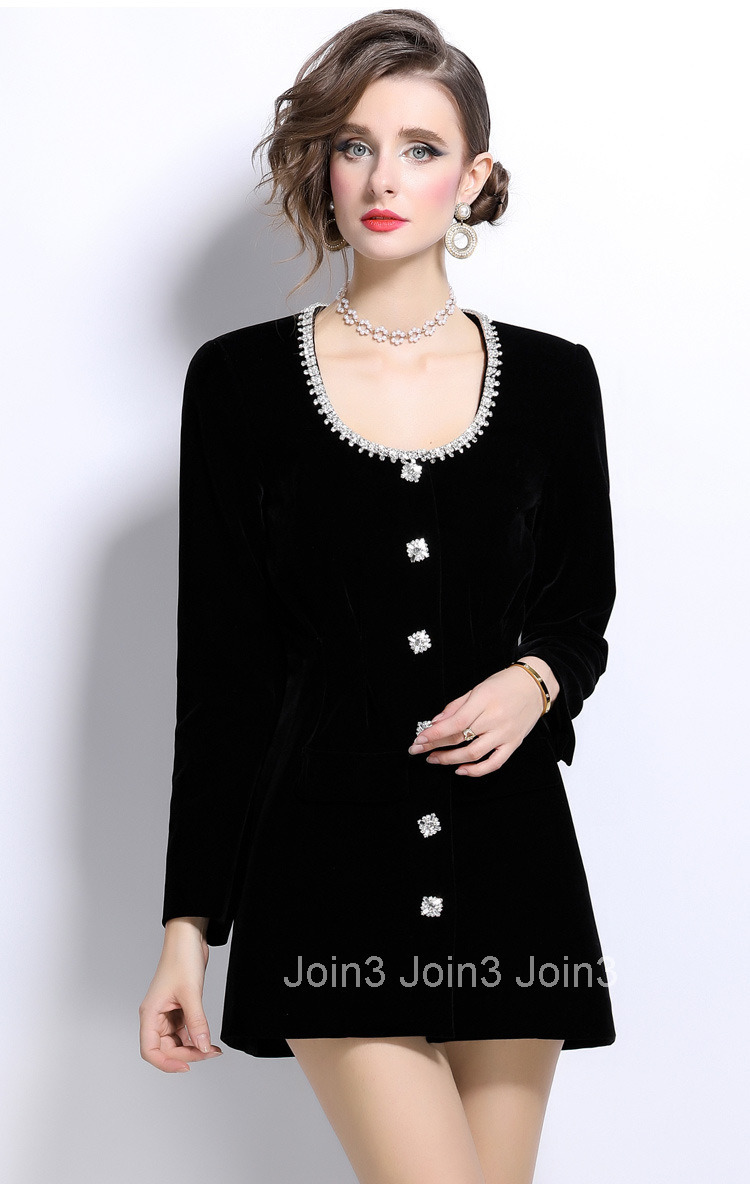 6998 autumn and winter new womens clothing nail diamond temperament long sleeved velvet jacket style short skirt dress