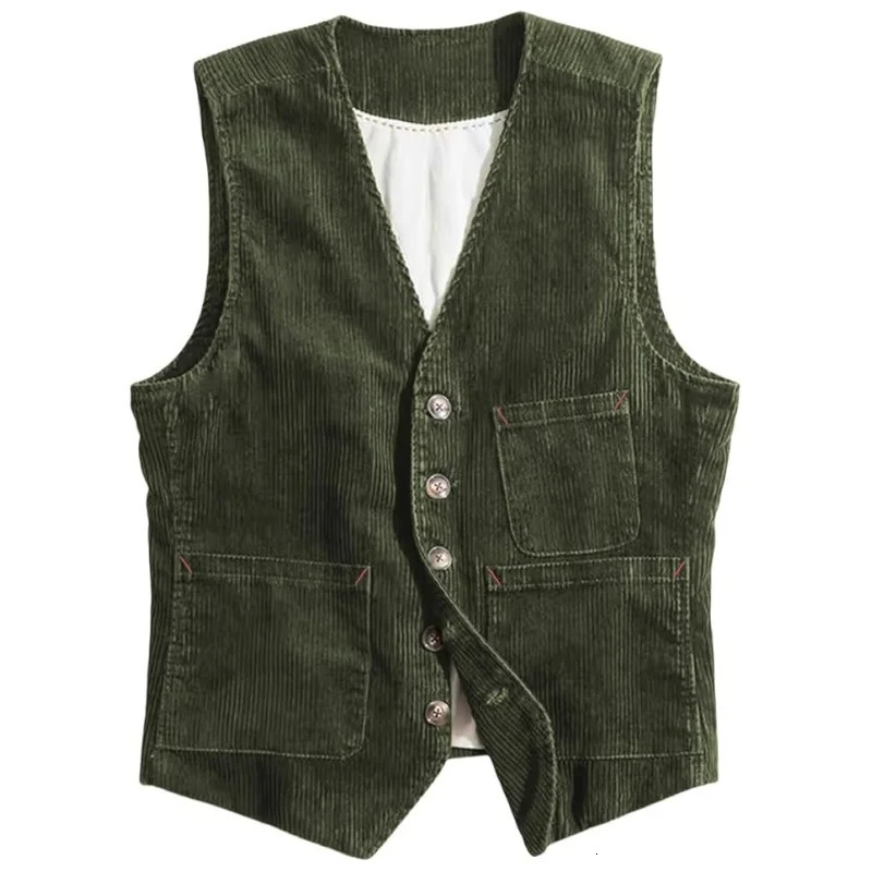 Mens Vintage Corduroy Vest Sleeveless VNeck Waistcoat for Casual Party Wear | Dress Suit Gilet Retro Style Slim Fit Bre 250707