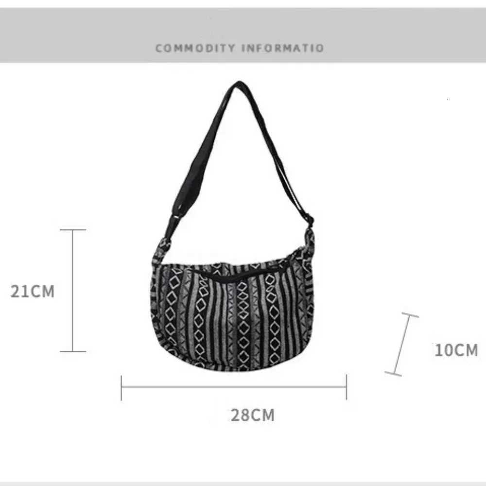 Canvas Tribal Style Shoulder Bag Striped Pattern Zipper Closure Crossbody Bag Large Capacity Canvas Messenger bag Women Y250719