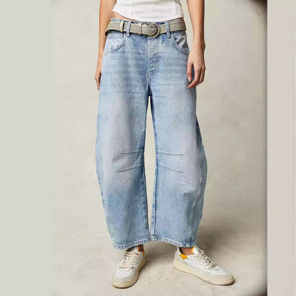 2025 TEMU Fashion Casual Women's Loose Wide-Leg Mid-Low Waist Washed Denim Long Pants