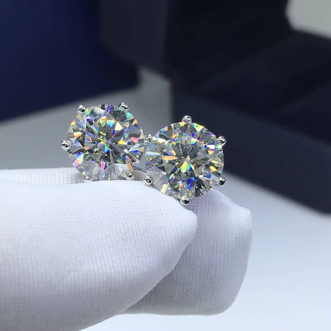 Silver 925 Original Diamond Test Past Total 6 Carat Round Brilliant Cut D Color Moissanite Stud Earrings for Women