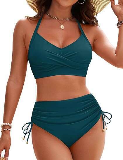 New Style Two-Piece Swimsuit for Women Sexy High-Waist Drawstring Set Bikini Swimwear