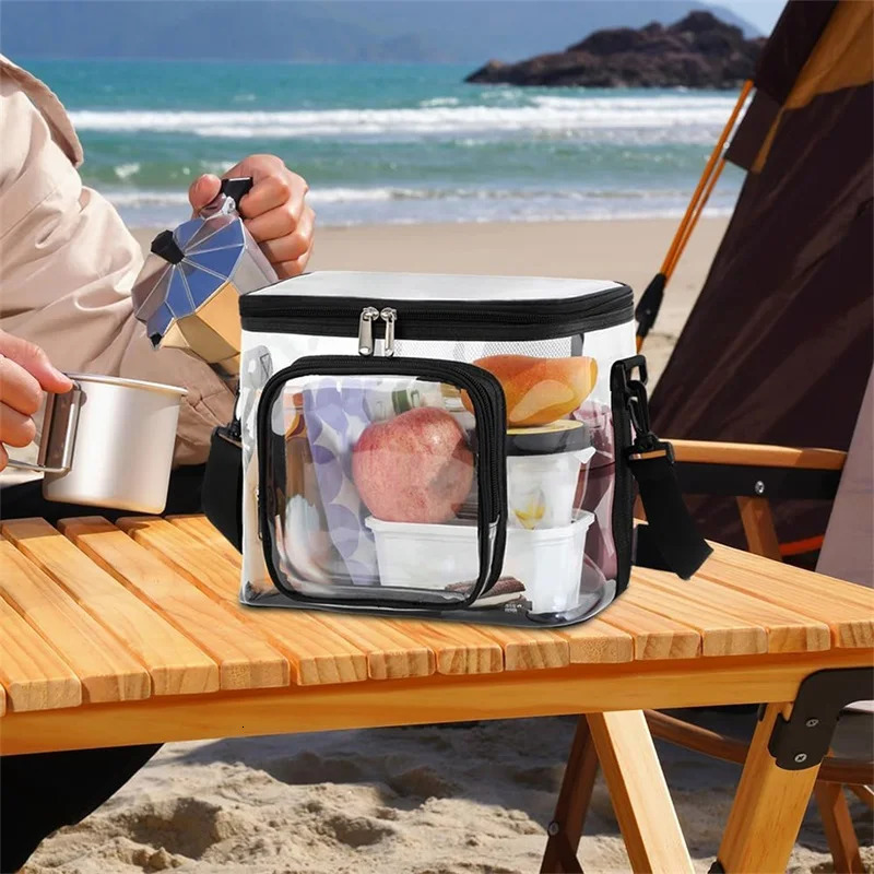 Durable See-Through Clear Lunch Bag Reusable Lunch Shoulder Bag for Work Office School and Picnic 250714