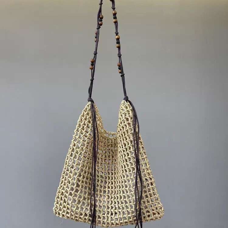 Summer Beach Raffia Woven Beaded Underarm Large Capacity Shopping Single Shoulder Tote Bag for Women