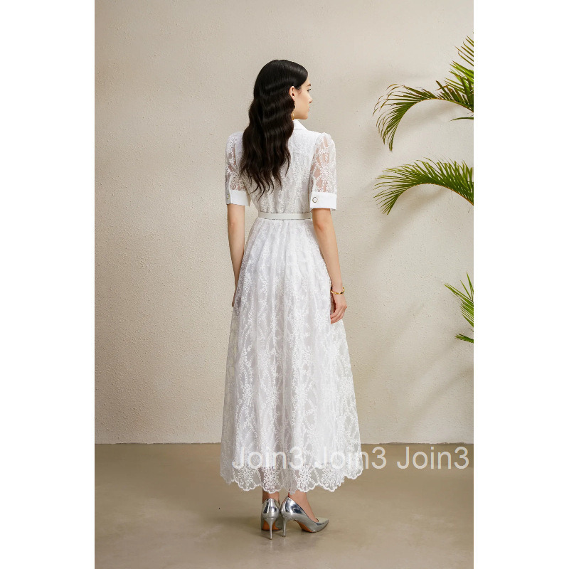 8907 Early Autumn Suit Collar Lantern Sleeve Gathered Wide Hem Embroidered Dress