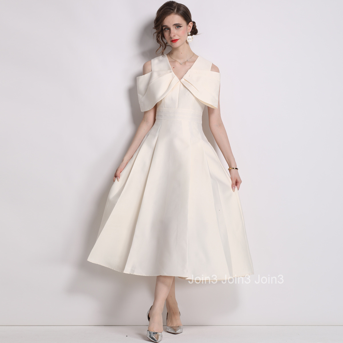 1658 Summer New Womens Clothing Style Three Dimensional Big Bow High Waist Big Swing Long Dress