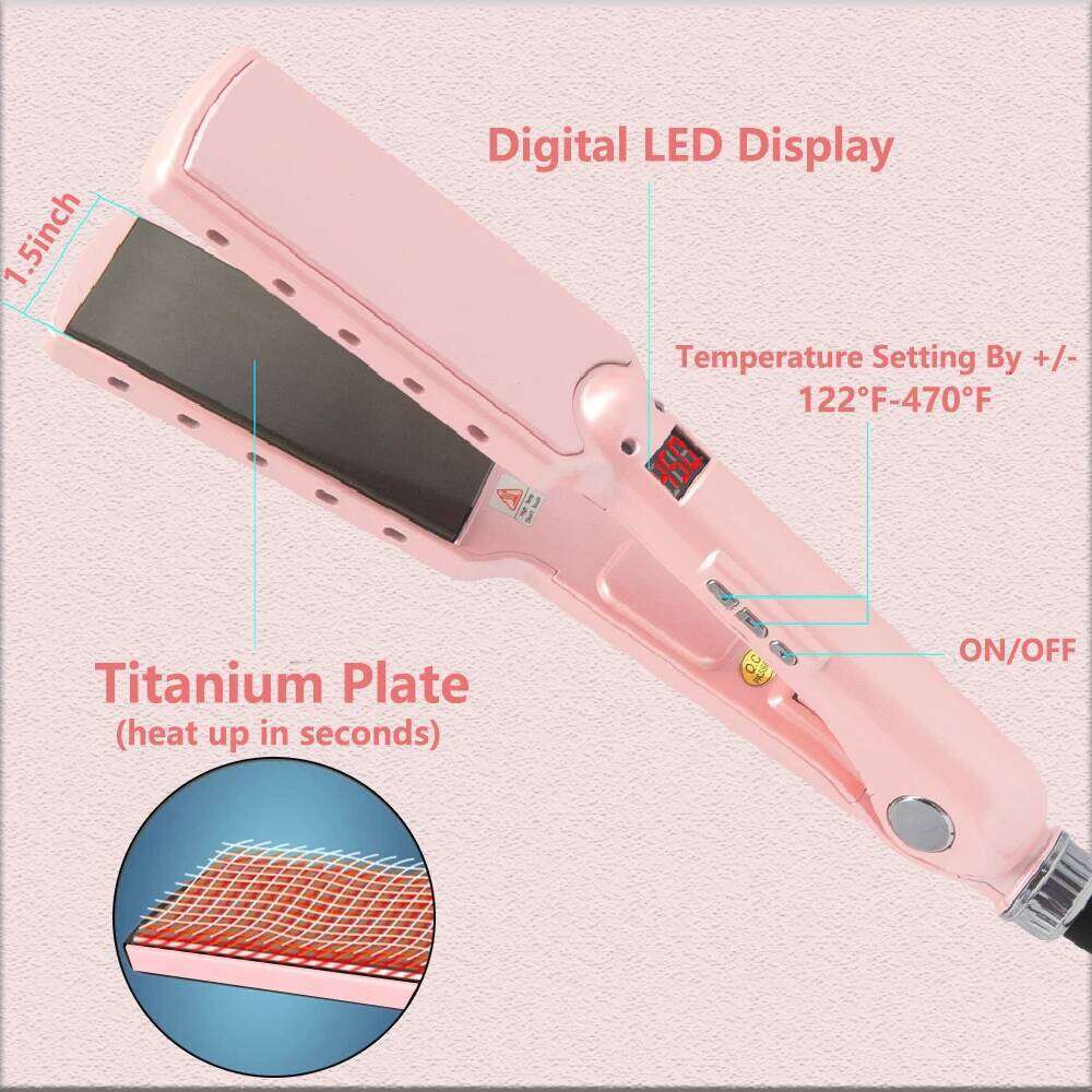 RUCHA Professional Straightener Wide Plate Titanium Flat Rapid Heating LCD Display PTC Treatment Hair Iron and Brush