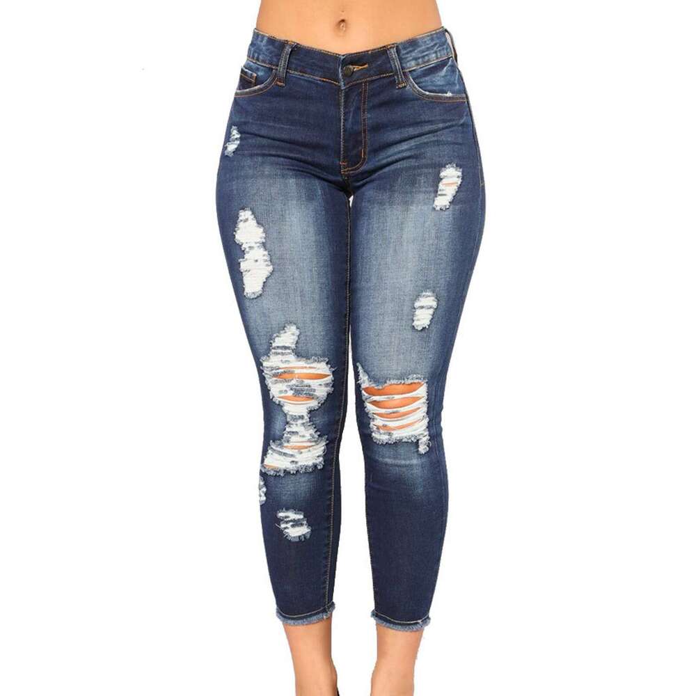 High-waisted Stretch Ripped Jeans for Women