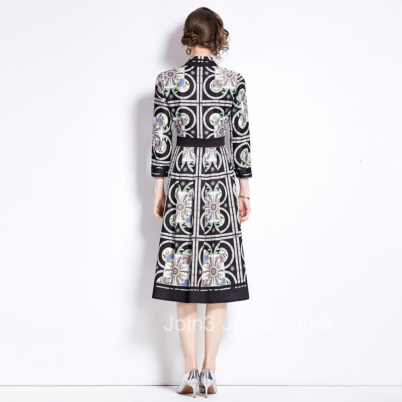 6082 Autumn New Womens Fashion Versatile Waist slimming Printed Dress