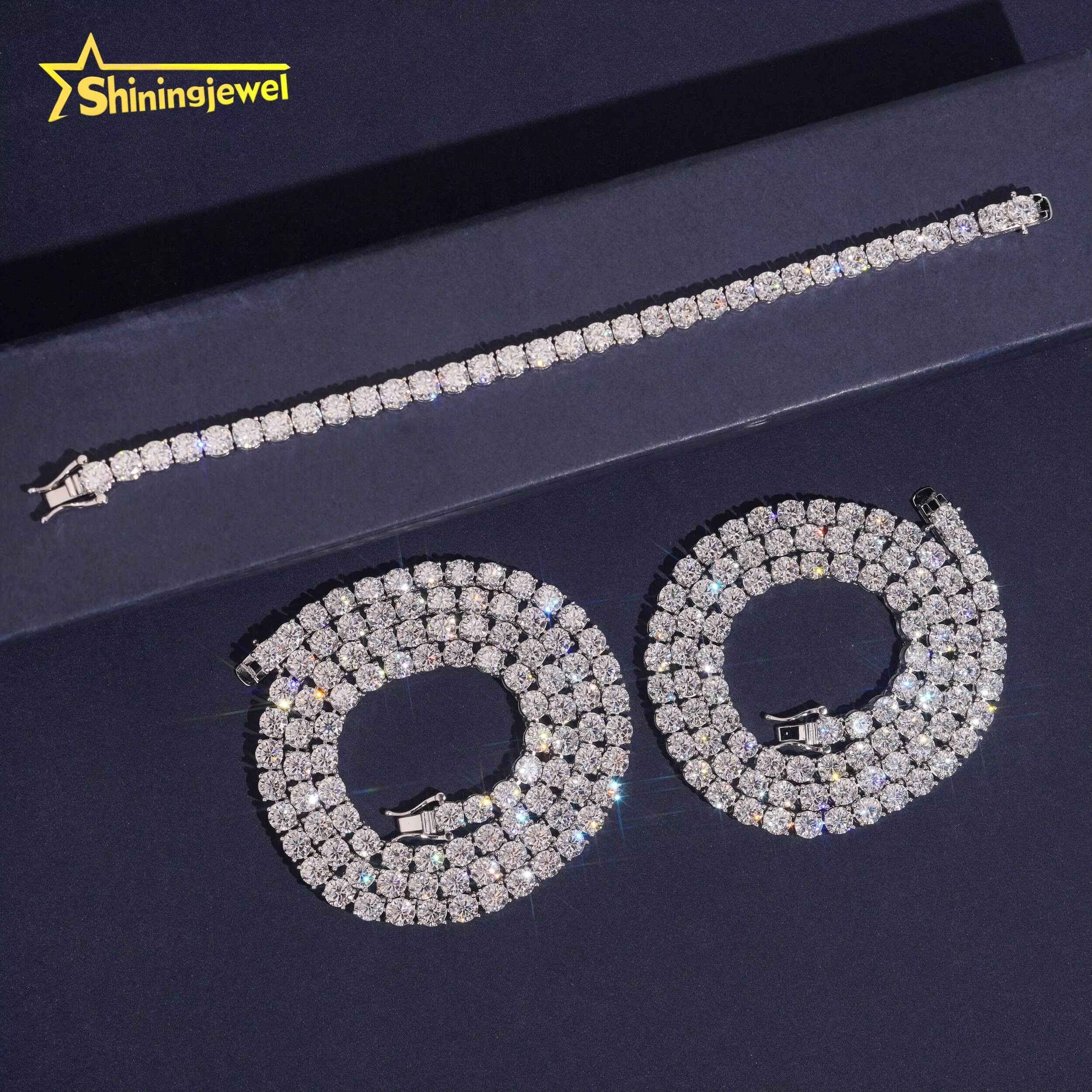 Hip Hop Iced Out 5mm Moissanite Tennis Necklace 925 Silver Men Women VVS Moissanite Tennis Chain Shipped From USA Warehouse