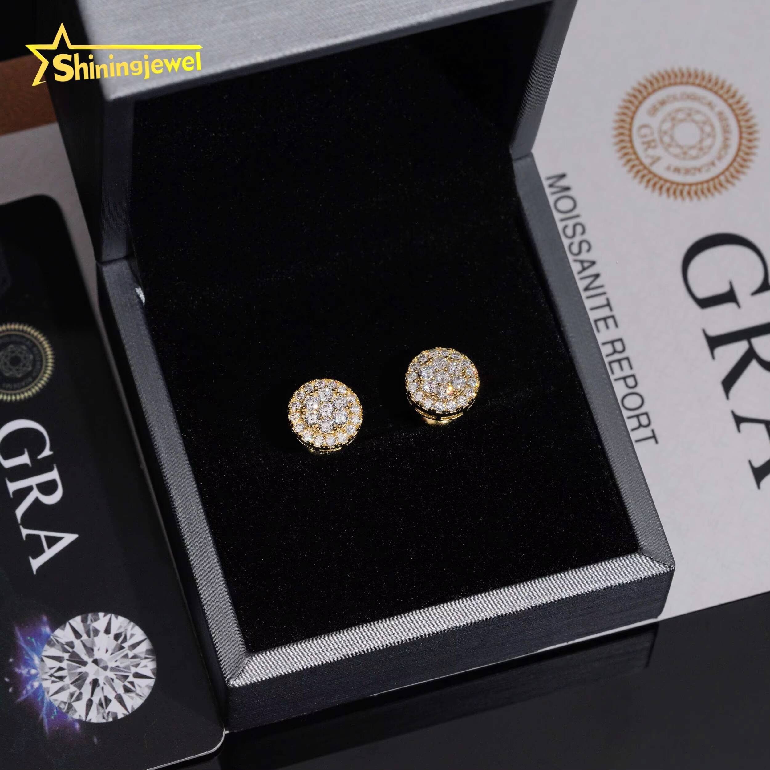 925 Sterling Silver Screw Back Cluster Hip-Hop Stud Earrings Paved With Round Cut Moissanite Trendy Design Engagement Wedding