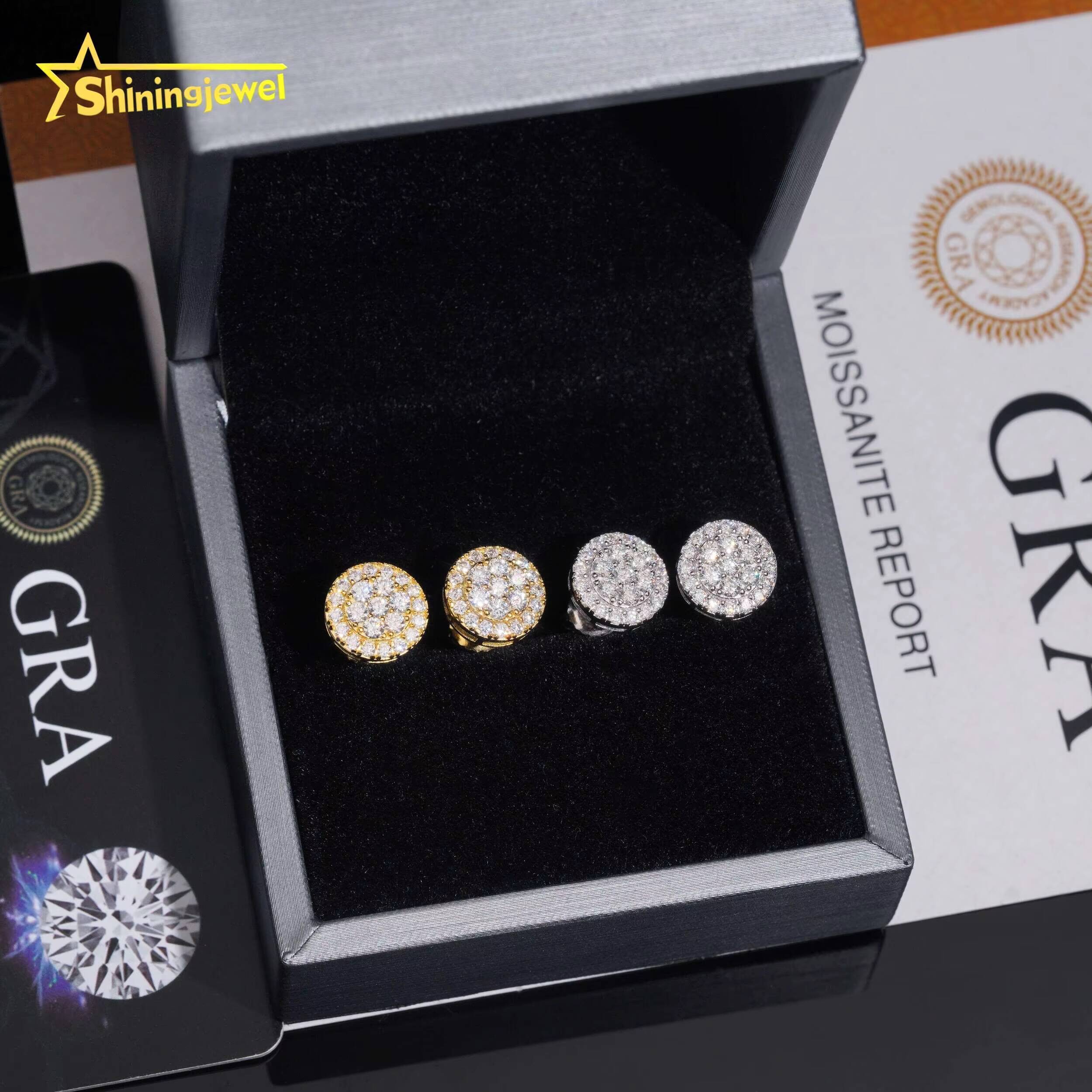 925 Sterling Silver Screw Back Cluster Hip-Hop Stud Earrings Paved With Round Cut Moissanite Trendy Design Engagement Wedding