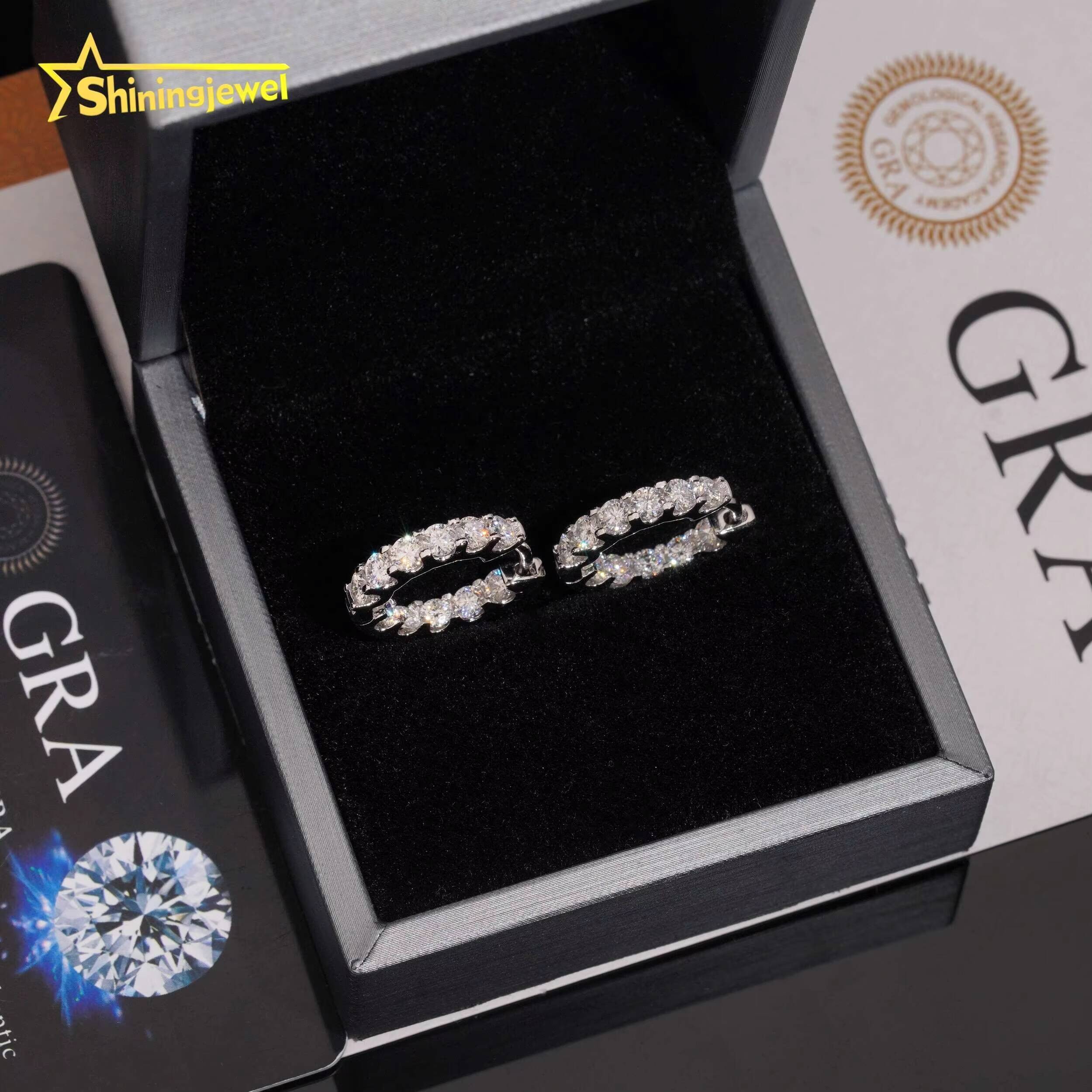 Pass Diamond Tester 925 Sterling Silver Hip Hop High Quality VVS D Color Moissanite Hoop Earrings