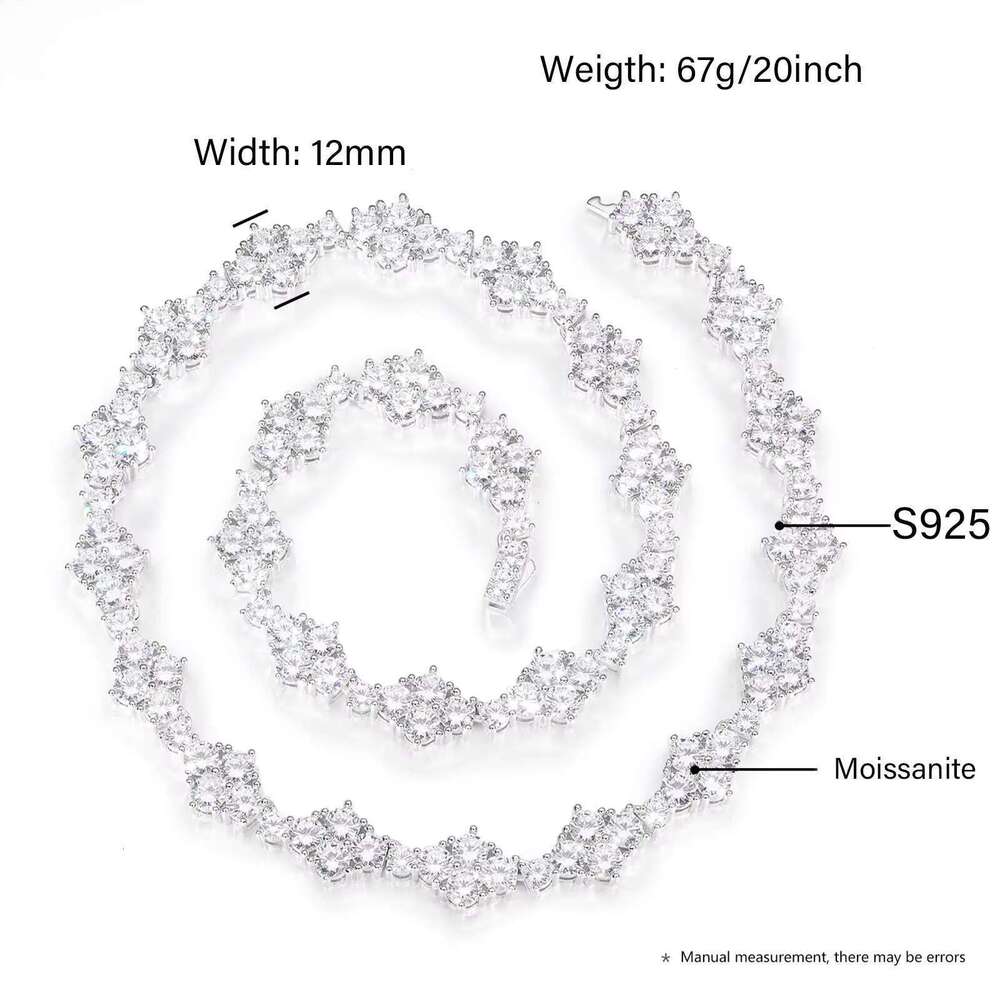 Pass Dia Tester Prong VVS Moissanite Rhombus Chain White Gold Sterling Sier Mossanite Tennis Necklace for Men