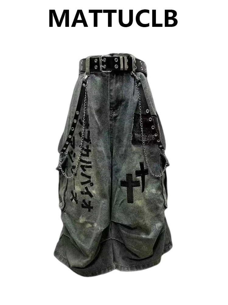 Summer Women Goblin Core Cross Denim Jorts Shorts Y2k Calf-Length Jean Pants Trashy Y2K Abi Japanese Cyber Punk Grunge Unisex 250717
