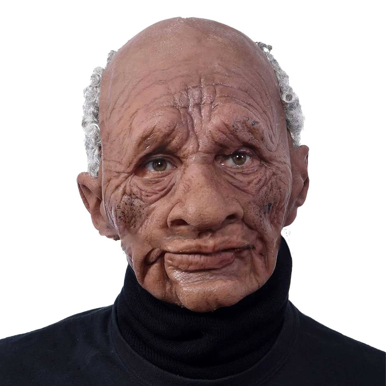Black Elderly Woman Man Mask Wrinkle Full for Head Mask Grandpa/Grandma Face Novelty Mask Halloween Party Cosplay Props Supplies Z250711