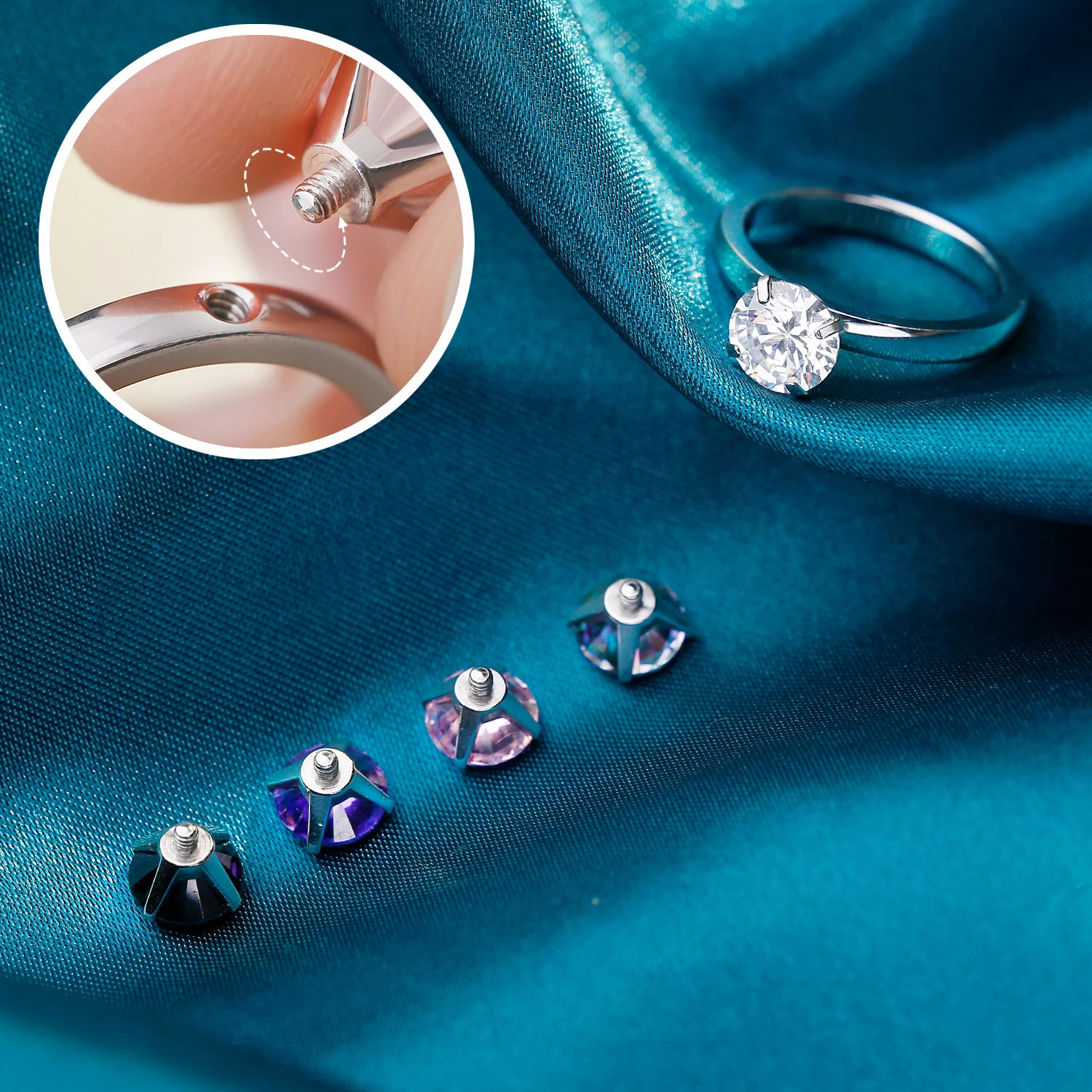 1.5 CT Solitaire Engagement Stainless Steel Rings Wedding Bands for Women DIY Interchangeable Cubic Zirconia Promise Rings 250715