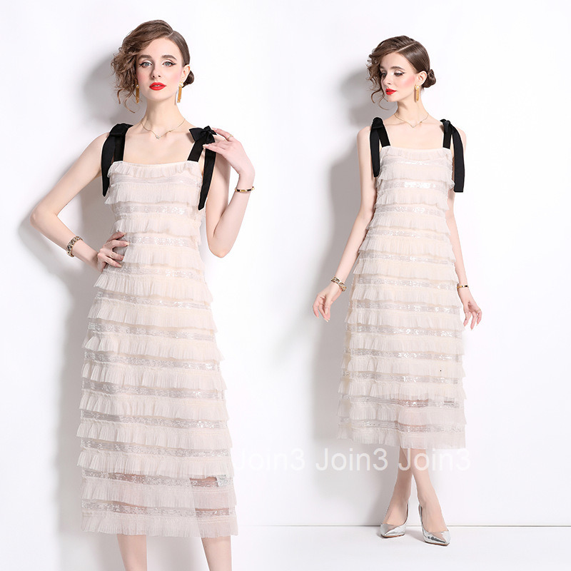 8023 Summer New Womens Fashion Elegant Slim Fit Sequin Tiered Maxi Dress