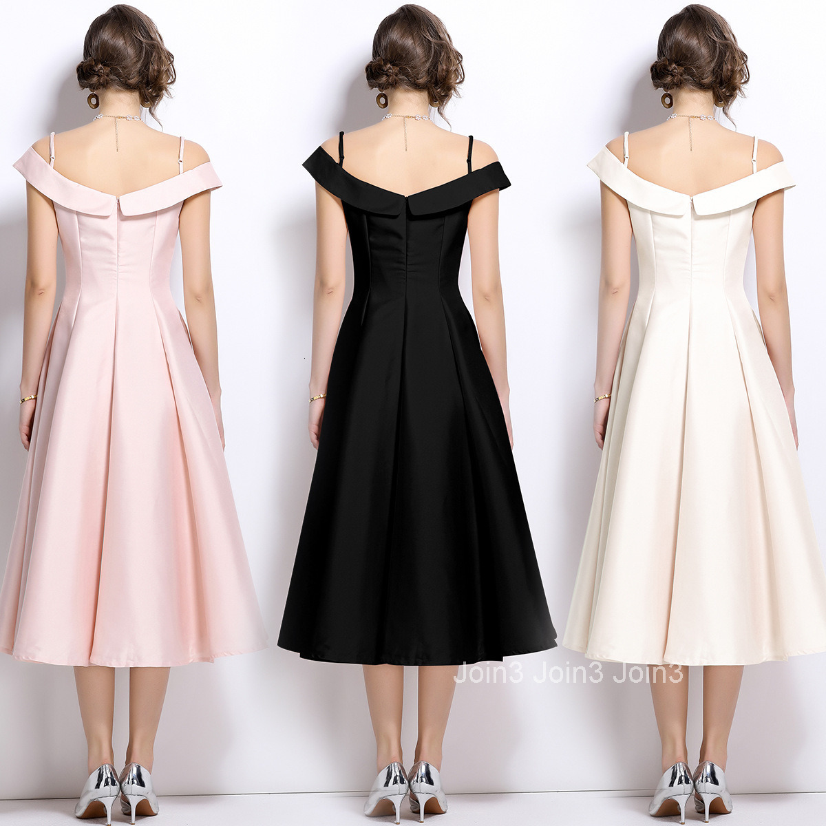 6896 Autumn New Womens Solid Color One Shoulder Strap Dress Temperament Waist Dress Gift Skirt Long Skirt