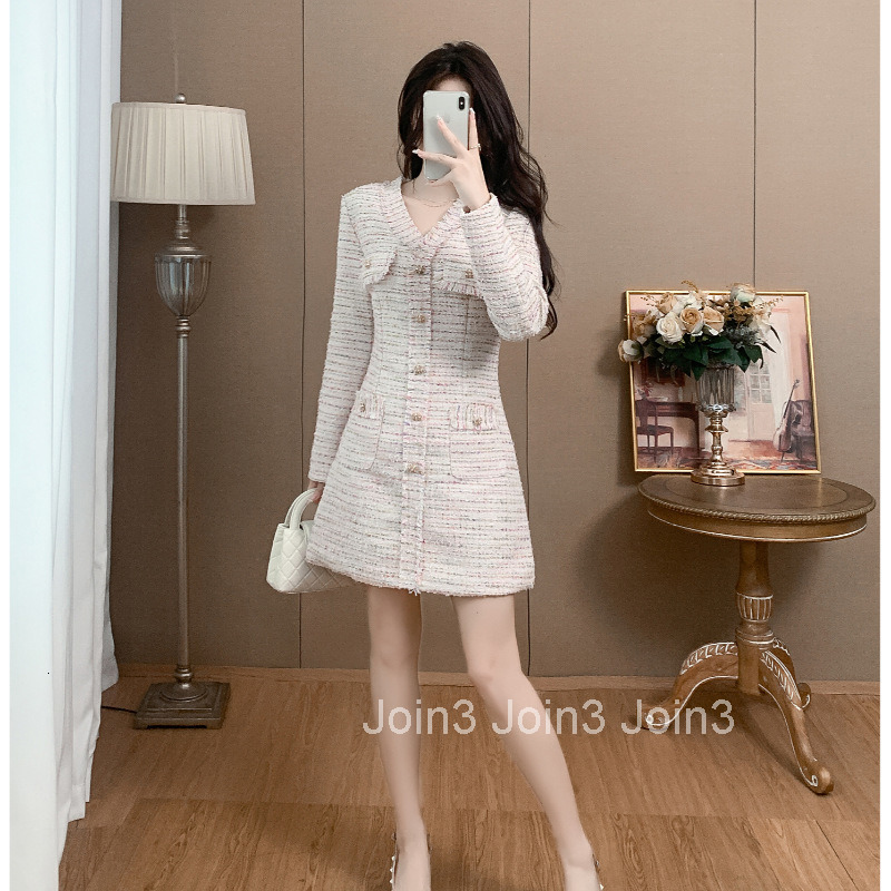 8031 autumn new womens fashion socialite Xiaoxiangfeng A-line skirt coarse floral temperament pink short skirt dress